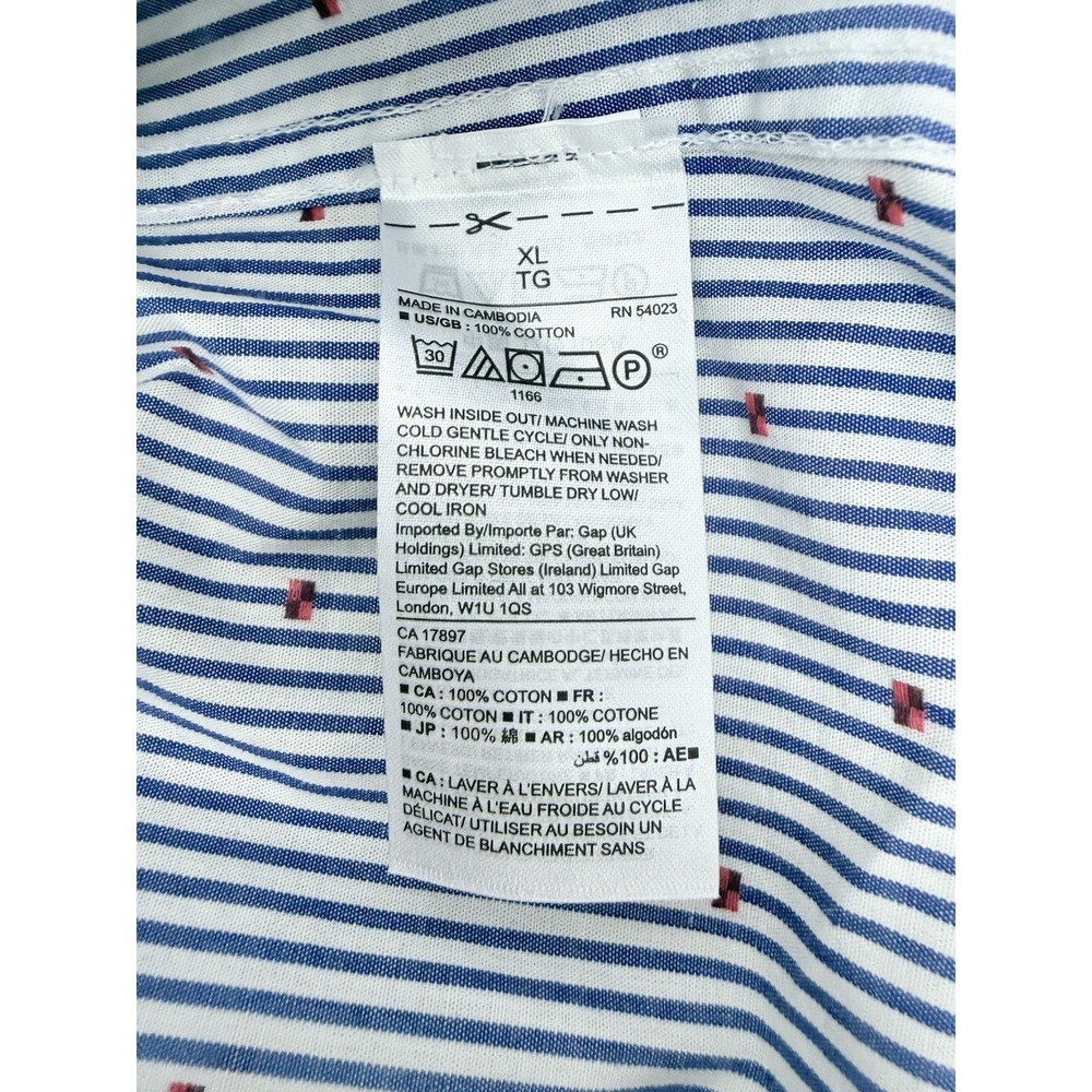 Gap Boyfriend Fit Shirt XL Blue Stripe Red Bow Embroidered Button Down New #66 - Picture 7 of 7